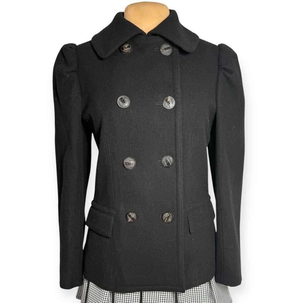 Vintage Y2K Ralph Lauren Blue Label Black wool cashmere double breasted pea coat - Picture 2 of 7